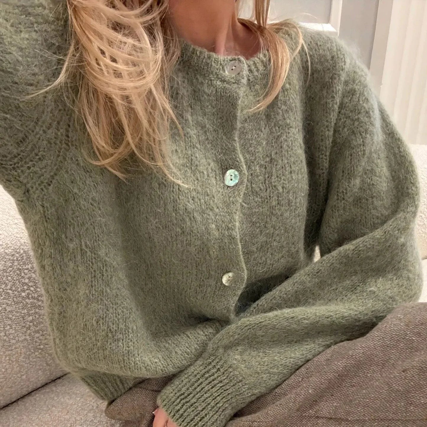 Crew Neck Knitted Cardigan