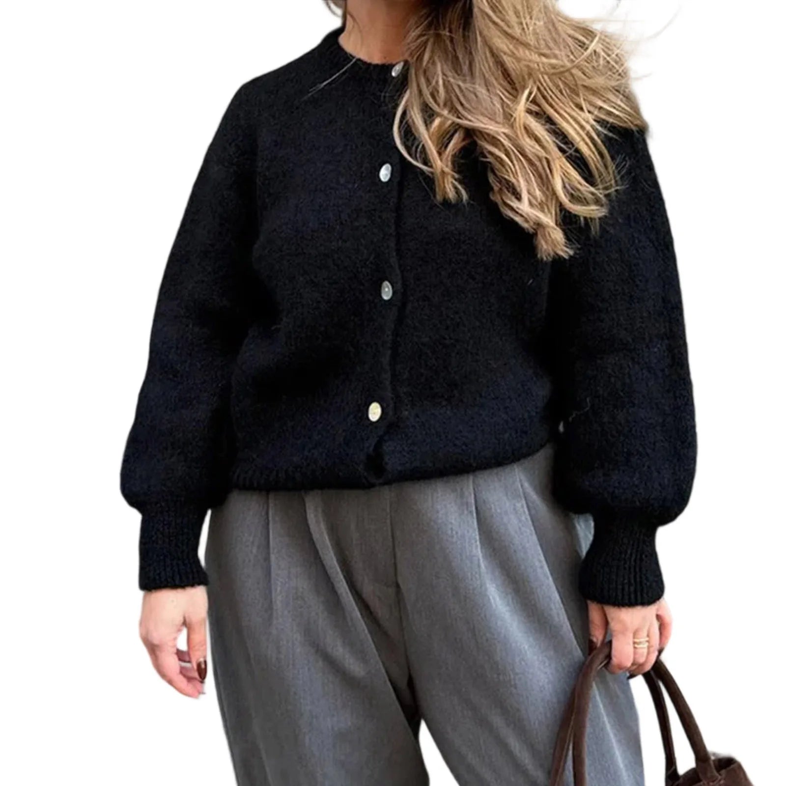 Crew Neck Knitted Cardigan