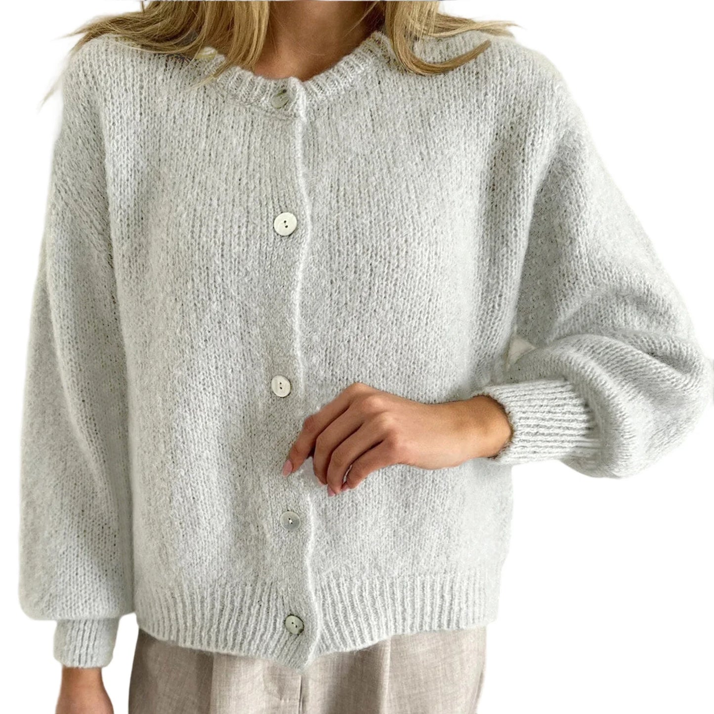 Crew Neck Knitted Cardigan