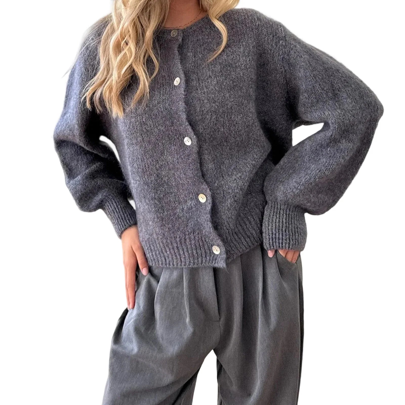 Crew Neck Knitted Cardigan