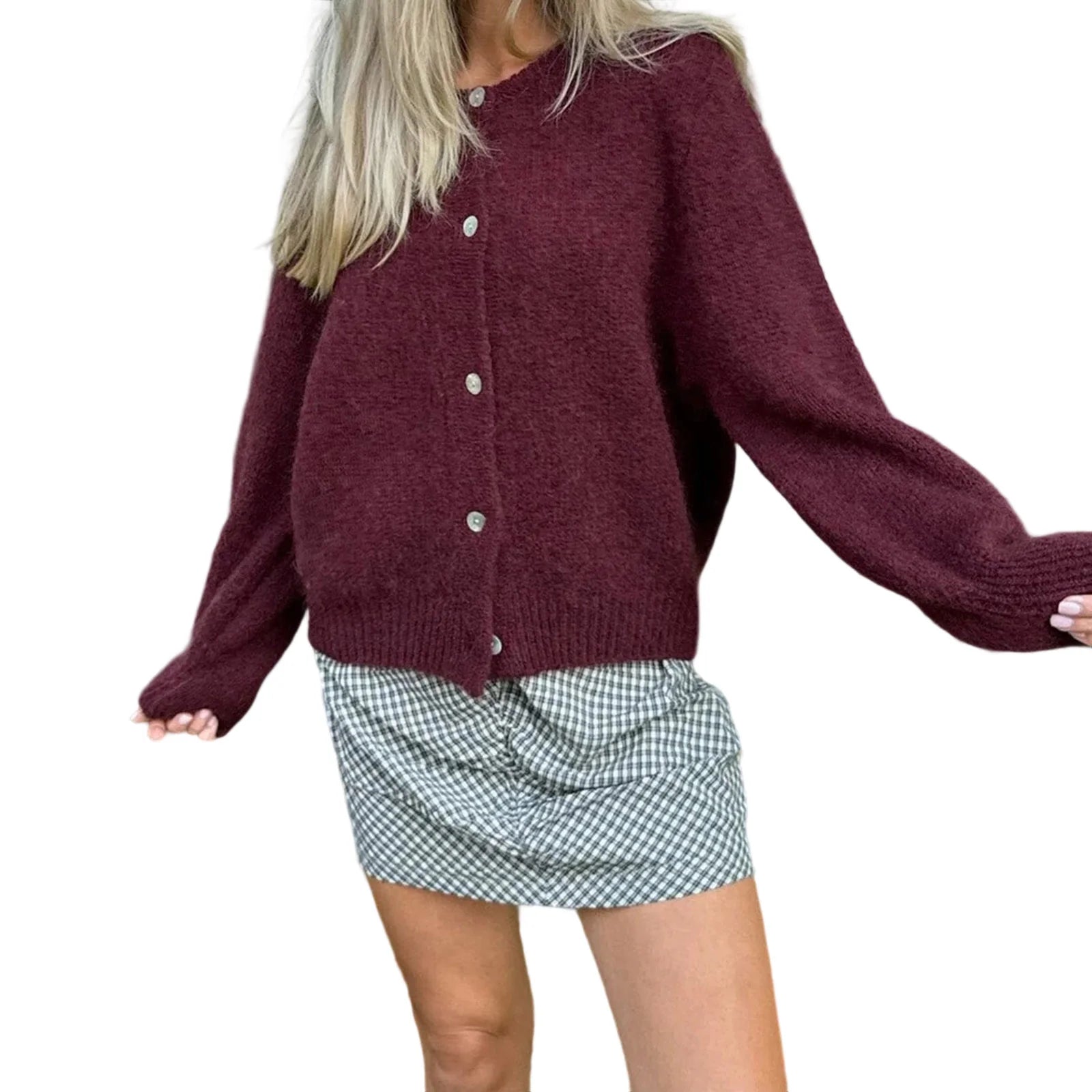 Crew Neck Knitted Cardigan