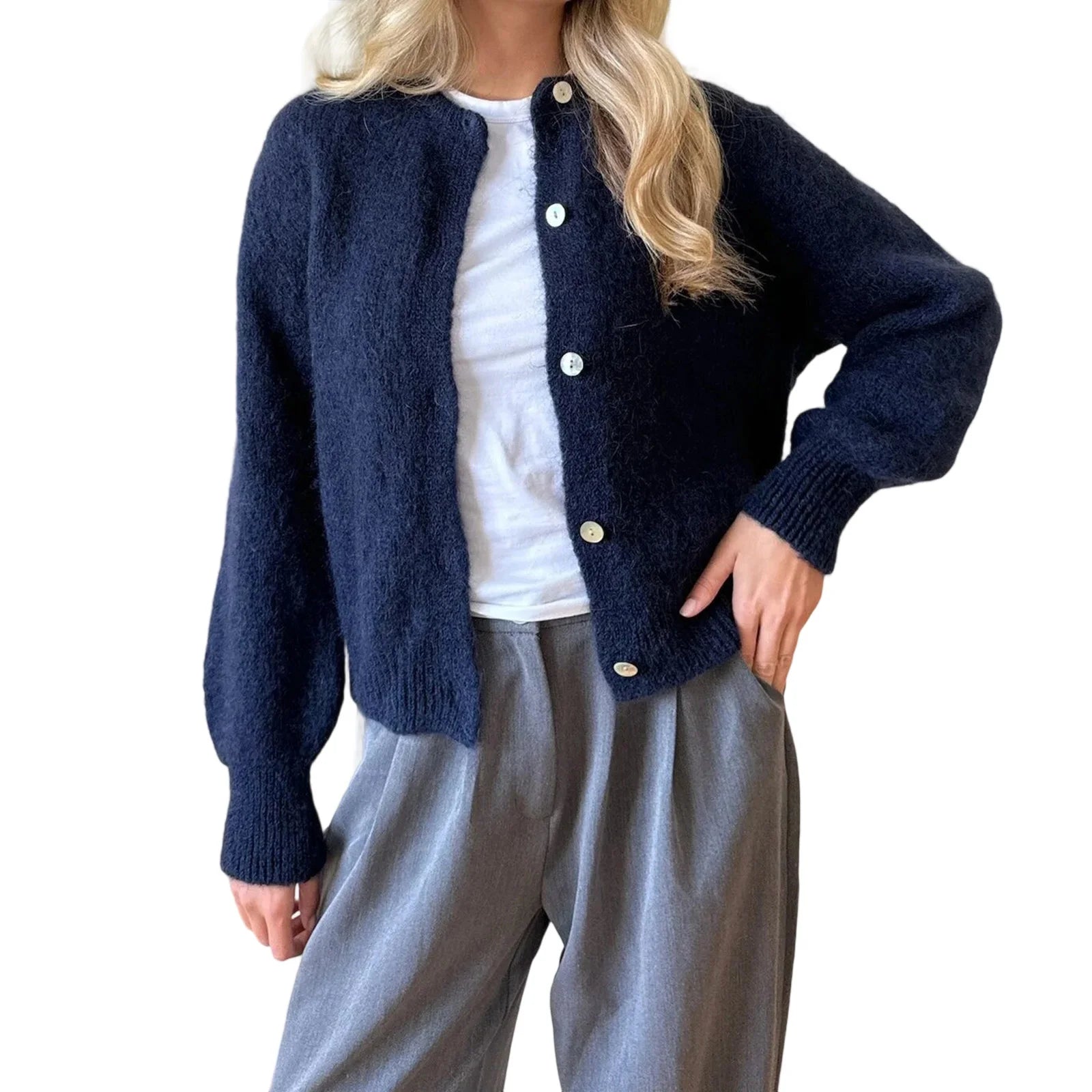 Crew Neck Knitted Cardigan